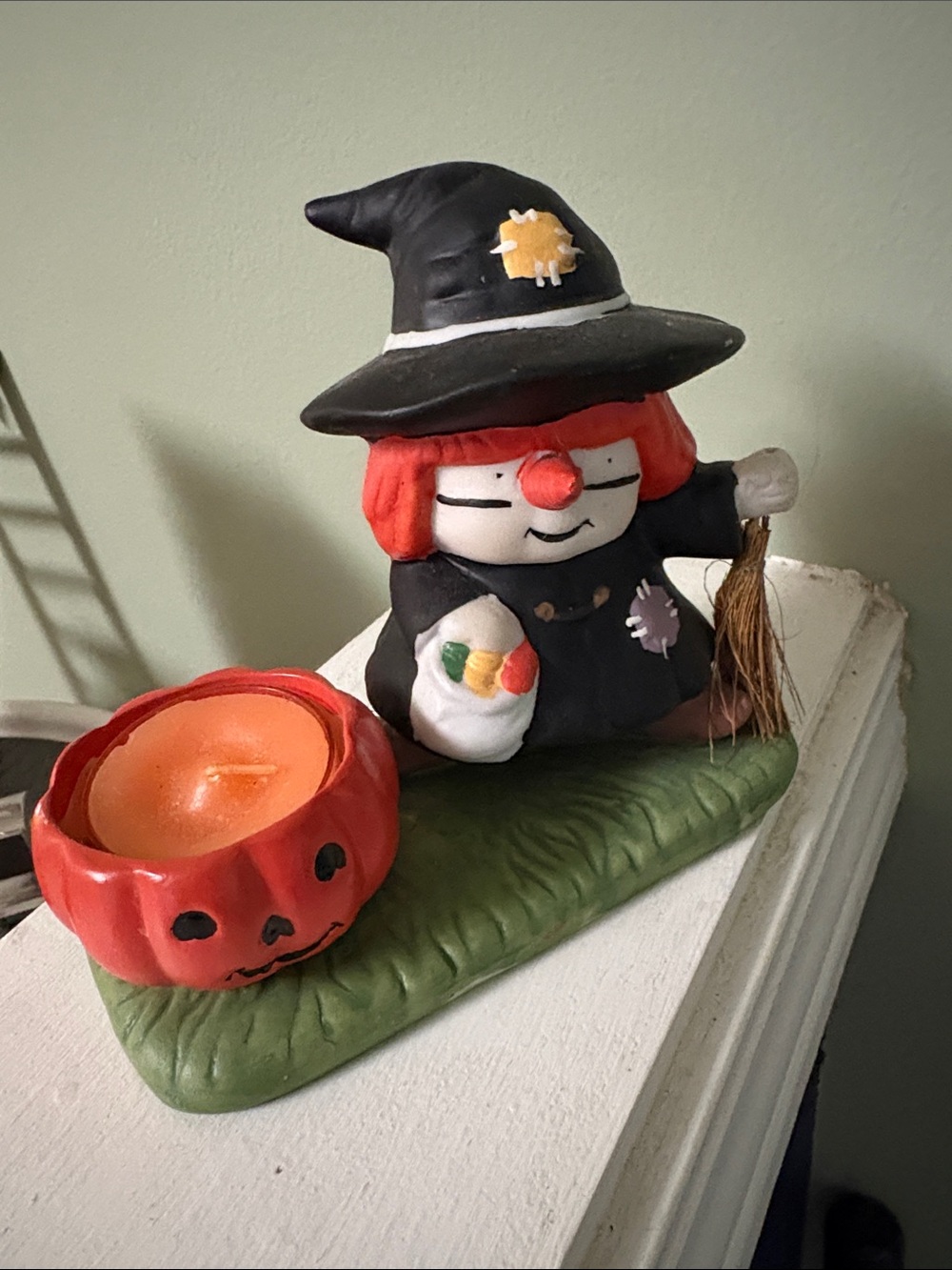 Halloween Witch Figurine Candle Holder (Candle Included) - Black & Orange